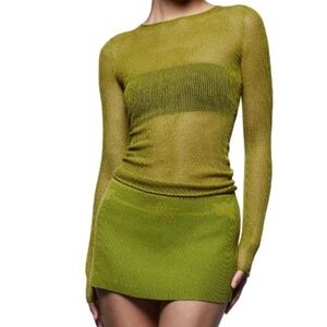 Tank Air  Lime Green Knit Mini Skirt Set
